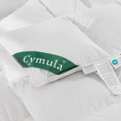 CYMULA Twin Size Feather Down Comforter - All Season White Duvet Insert, Lightweight Box Stitched, Fluffy Breathable, Ultra Soft Quiet Hotel Style with 8 Tabs(68" x 90") CYMULA