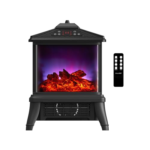 18-inch Freestanding Electric Fireplace, Equipped with 1500W/1650W Electric Wood Fireplace Flame Effect, Featuring Realistic Flames, 3-Second Quick Heating, Remote Control, and Adjustable Lighting SheerAIRE