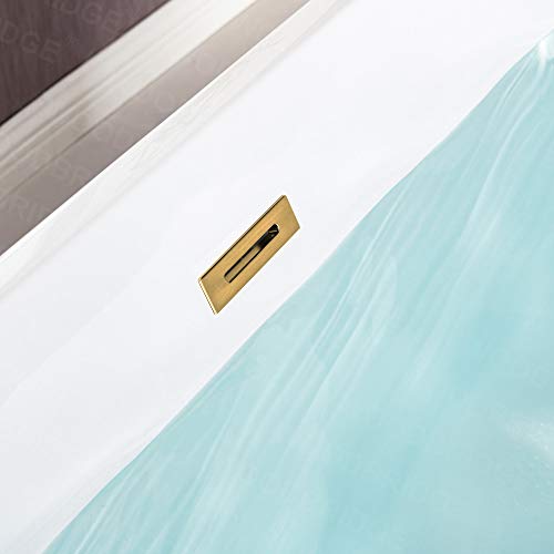 WOODBRIDGE 67" Acrylic Freestanding Bathtub Contemporary Soaking White Tub with Brushed Gold Overflow and Drain,BTS1609 -BG-Drain &O WOODBRIDGE