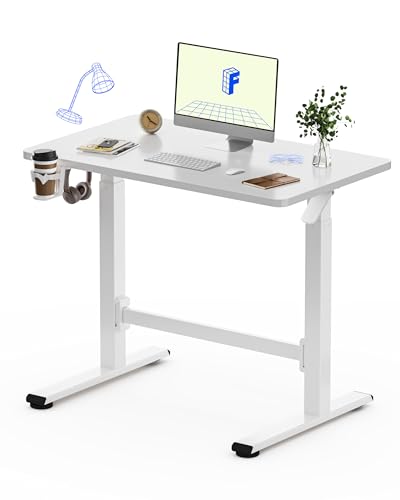 FLEXISPOT H7 Plus Gas Spring Adjustable Standing Desk, Mobile Rolling Sit-Stand Workstation with Whee, Cordless Stand Up Desk for Small Room & Home Office, 40" One-Piece Desktop White,height 27.6"–45" FLEXISPOT