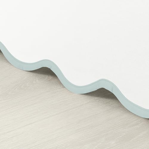 Lush Decor Coastal Chic Scalloped Edge Linen-Textured Bed Skirt Single, King Blue & White - White Bed Skirt King Size - Coastal Decor - Wrap Around Bed Skirt Lush Decor