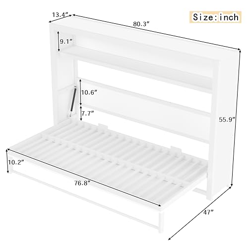 Twin Size Foldable Murphy Bed Frame with Shelf,Heavy-Duty Metal Wall Bed Cabinet, Fold into The Wall,Space-Saving Design for Bedroom,Guest Room,Home Office,White Generic