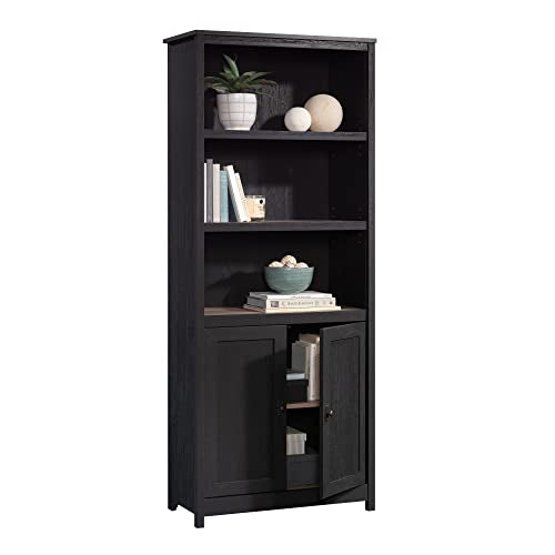 Sauder Cottage Road Book Shelf, Bookshelf with Storage, Library Bookcase with Doors and Adjustable Shelves, in Raven Oak Finish Sauder