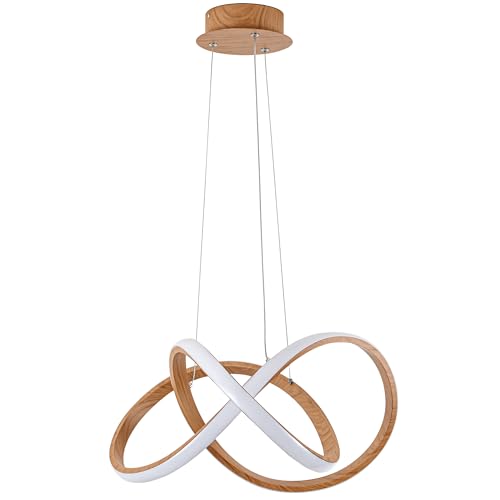 MAYNA Modern LED Chandelier, LED Pendant Light in Wood Finish, Adjustable Height Chandeliers with Irregular Ring, Modern Chandeliers for Dining Room Kitchen Island Living Room Bedroom, 6000K Daylight MAYNA