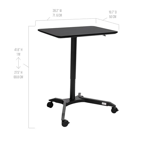 Seville Classics Airlift Height Adjustable Pneumatic Laptop Sit Stand Desk Mobile Rolling Cart, Computer Workstation for Home Office, Classroom, Black, 28" Premium Desktop (New Model) Seville Classics
