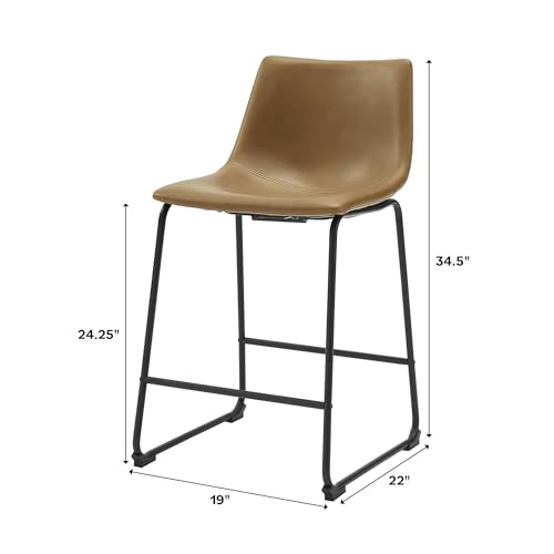 Walker Edison Douglas Urban Industrial Faux Leather Armless Counter Chairs, Set of 2, Whiskey Brown Walker Edison