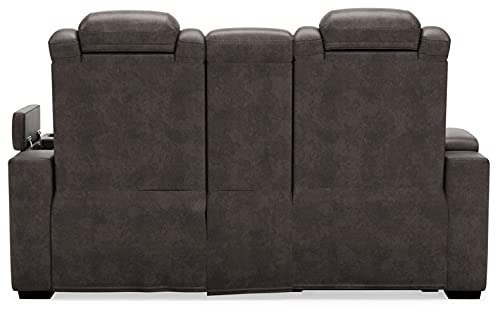 Signature Design by Ashley Hyllmont Power Reclining Loveseat with Center Console, Weathered Gray Signature Design by Ashley