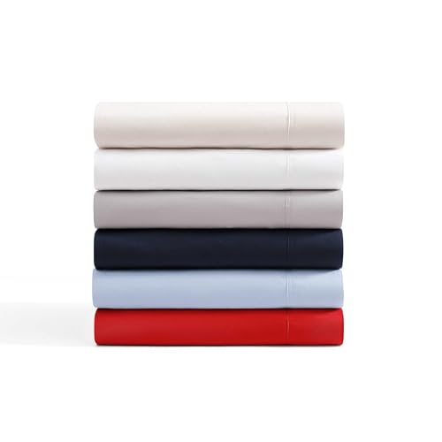 Tommy Hilfiger - Sheet Set, Cotton Percale Bedding with Matching Pillowcases, Crisp & Cool, Solid Home Essentials (Red, Queen) Tommy Hilfiger