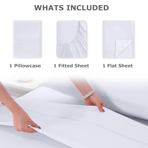Homilay Twin Size Bed Sheet Set - 3 Piece Soft Microfiber Sheets with Deep Pockets, Cooling Technology, and Wrinkle-Free Pillowcase. Hotel-Quality, Durable Bedding, Brilliant White Homilay
