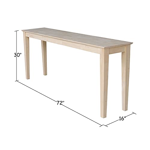 International Concepts Shaker Console Table, 72-Inch Long, Solid Parawood, Unfinished IC INTERNATIONAL CONCEPTS