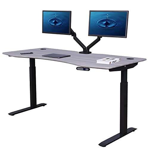 ApexDesk Elite Pro Series 71" x 33" Electric Height Adjustable Stand up Desk, Sit Stand Home Office Desk, Computer Desk - Curved Grey Top/Black Frame ApexDesk
