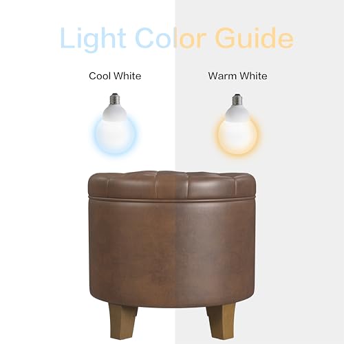 HomePop Home Decor | Upholstered Round Faux Leather Tufted Foot Rest Ottoman | Ottoman with Storage for Living Room & Bedroom | Decorative Home Furniture, Brown Faux Leather HomePop