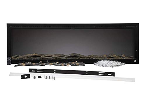 Touchstone Sideline Elite Smart 72” WiFi-Enabled Electric Fireplace - 80038 - in-Wall Recessed - 60 Color Combinations - 1500/750 Watt Heater (68-88°F Thermostat) - Black - Log, Crystals & Driftwood Touchstone