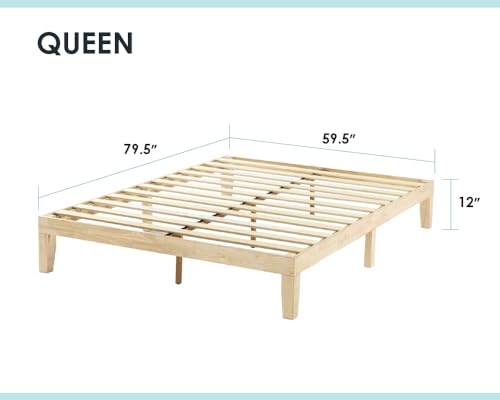 Mellow Naturalista Classic 12 Inch Solid Wood Platform Bed with Wooden Slats, Queen, White Wash Mellow