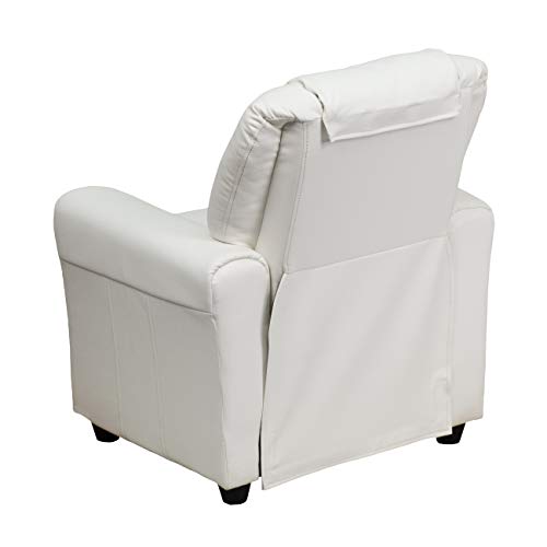 Flash Furniture Vana Vinyl Kids Recliner with Cup Holder, Headrest, and Safety Recline, Contemporary Reclining Chair for Kids, Supports up to 90 lbs., White
