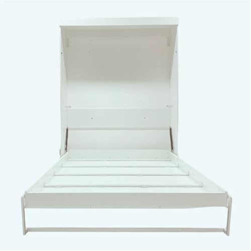 MAKLAINE Contemporary Modern Engineered Wood Flexible Slat System Dual-Mounted Queen Murphy Bed 65-inch Space-Saving in White MAKLAINE