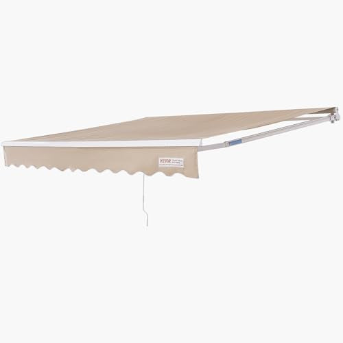 VEVOR Manual Retractable Awning, 12 x 10 ft Outdoor Patio Awning Retractable Sun Shade, Patio Door Window Water-Resistant Polyester Awning Sunshade Shelter with Crank Handle for Balcony, Backyard VEVOR