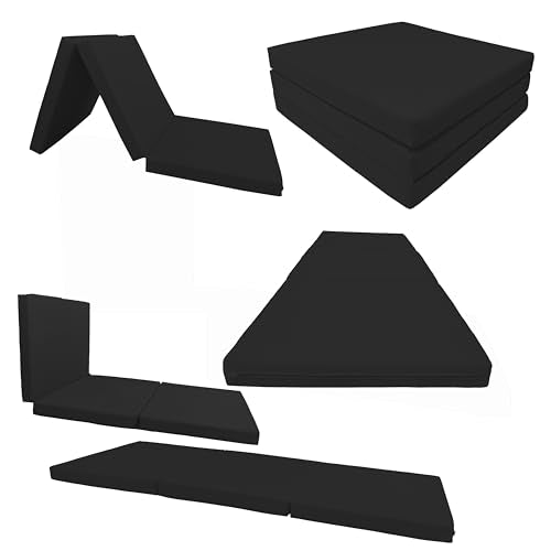 D&D Futon Furniture Trifold Foam Beds, Floor Tri-Fold Bed, Foldable Shikibuton Mattress Cushion Topper Mat for Space Saving Sleepover 3x27x75 in, Black D&D Futon Furniture