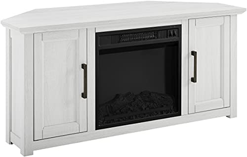 Crosley Furniture Camden Corner Fireplace TV Stand for 50+ inch TVs, Entertainment Center with Storage Shelves, Whitewash Crosley Furniture