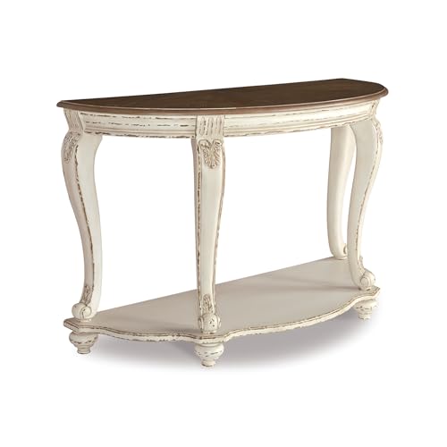Signature Design by Ashley Realyn French Country Semi-Circle Console Table, White & Brown Signature Design by Ashley