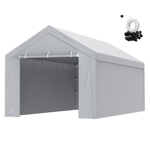 VEVOR Carport Replacement Canopy Cover Top + Side Wall 12 x 20 ft, Garage Tent Shelter Tarp Heavy-Duty Waterproof & UV Protected, Easy Installation with Ball Bungees,Grey (Frame Not Included) VEVOR