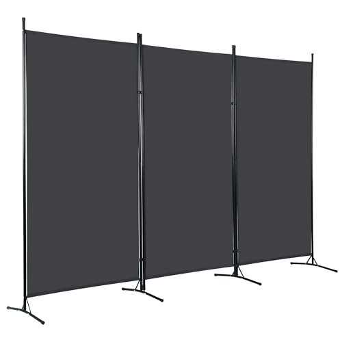 FDW 3-Panel Room Divider Privacy Screen, 6FT Portable Folding Partition with Metal Frame (102" W x 70" H) for Office/Home Use, Grey FDW