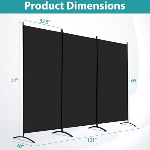 SUPER DEAL Room Divider, 6 Ft Folding Privacy Screens, 3 Panel Portable Room Partition Separator with Wide Metal Stands Freestanding Temporary Wall for Home, Office, Bedroom, 101" W X 72" H, Black SUPER DEAL