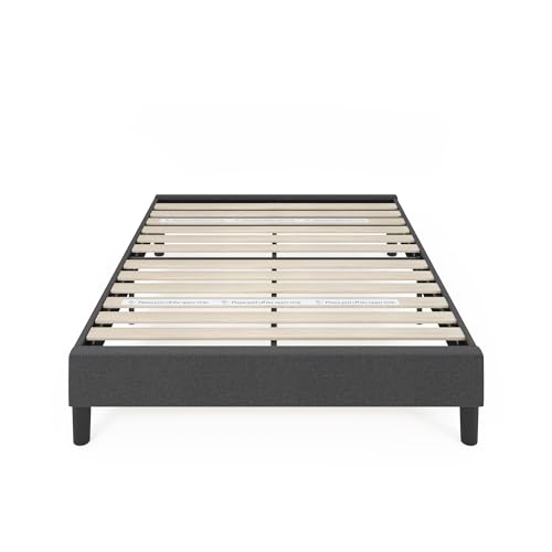 Zinus Curtis Upholstered Platform Bed Frame, Mattress Foundation, Wood Slat Support, No Box Spring Needed, Eco Friendly WonderBox (TM) Packaging, Dark Grey, Queen Zinus