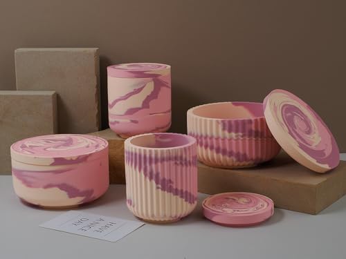4pcs Cup Shape Candle Jar Silicone Mold with Lid, Handmade Storage Bowl Resin Mould, Flower Pot Vase Concrete, DIY Plaster Cast Cement Rings Jewelry Storage Box Mold
