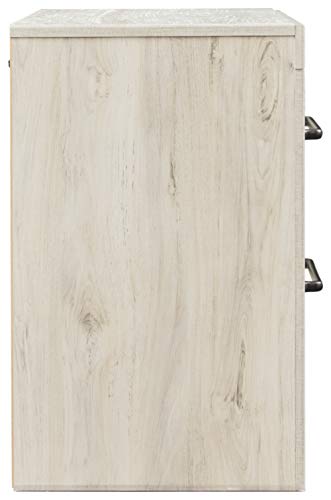 Signature Design by Ashley Cambeck Farmhouse Industrial 2 Drawer Two Drawer Nightstand with 2 Slim-Profile USB Charging Stations, Whitewash Signature Design by Ashley