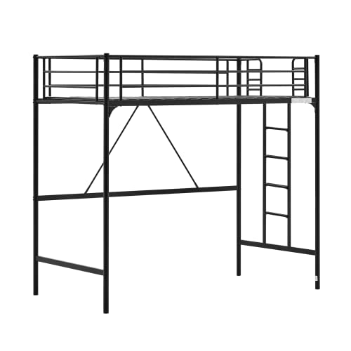 Bonnlo Metal Loft Bed with Stairs and Flat Rung, Junior Loft Bed Twin Size High Loft Bed for Kids/Teens/Adults, No Box Spring Required, Black Bonnlo