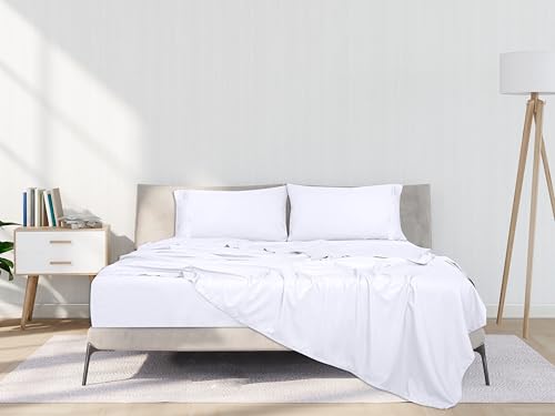 ROYALE LINENS 4 Piece Full Sheets Set - Soft Brushed 1800 Microfiber Bedding - 1 Fitted and 1 Flat Sheet, 2 Pillow Cases - Wrinkle Free & Fade Resistant - Hotel Luxury Bed Sheets Set (White, Full) ROYALE LINENS