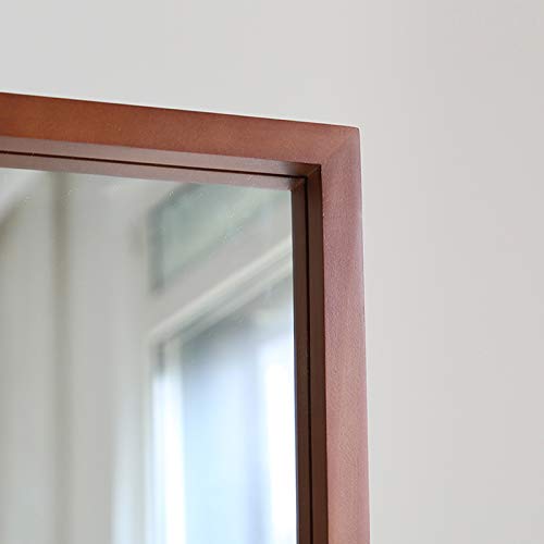 AISUNDY Swivel Adjustable Full Length Mirror on Wheels, Pine Wood Frame Cheval Bedroom Floor Mirror Dressing Mirror Body Mirror with Standing Holder (Brown, 65"x22") AISUNDY