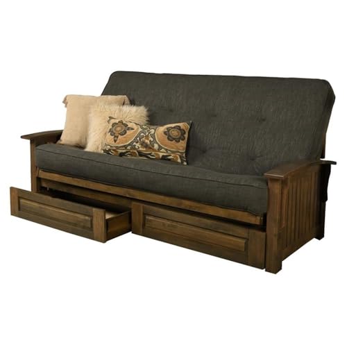 Kodiak Furniture Washington Queen Size Futon Frame with Storage Drawers - Wood Futon Frame with Mattress Included in Charcoal Gray Color Kodiak Furniture