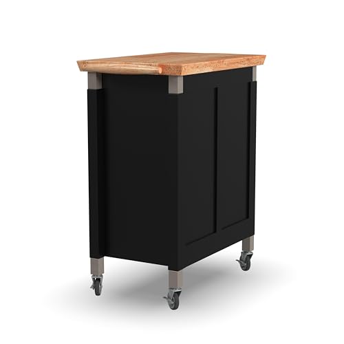 Home Styles Black Dolly Madison Prep and Serve Kitchen Cart with Natural Top, Locking Casters, Two Drawers, Two Storage Cabinets homestyles