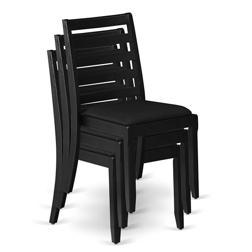 East West Furniture LGX19-BLK-24 -9 Piece Dining Set Includes a Rectangular Kitchen Table with Black Tabletop and 8 Stackable Polyester Fabric Chairs, Black East West Furniture