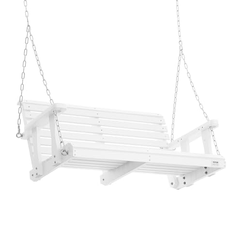 VEVOR Wooden Porch Swing 4 ft, Patio bench swing for Courtyard & Garden, Upgraded 880 lbs Strong Load Capacity, Heavy Duty Swing Chair Bench with Hanging Chains for Outdoors, White VEVOR