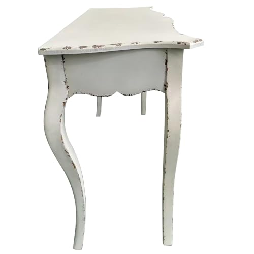 Distressed White Wood Console Table with Carved Details and Cabriole Legs, French Country Entryway Table with Curved Top, Farmhouse Sofa Table for Living Room, Hallway, Foyer - 44" L x 16.5" W x 30" H Royard Oaktree