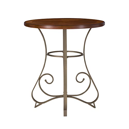 Powell 697-404 Hamilton Pub Table, Brushed Faux Medium Cherry wood Matte Pewter & Bronze metal 36" x 36" x 42" tall Powell