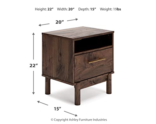 Signature Design by Ashley Calverson Modern 1 Drawer Nightstand with Open Cubby, 21.18" Tall, Dark Brown Signature Design by Ashley