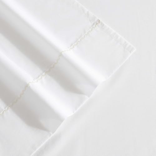 Laura Ashley - Sheet Set, Breathable Cotton Percale Bedding with Matching Pillowcases, Soft Home Decor (Scallop White, Twin) Laura Ashley