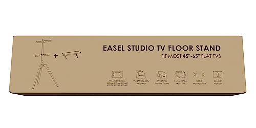 PUTORSEN Premium Wood Easel TV Stand, Adjustable TV Tripod Stand for 45-65 Inch LED LCD Screen, Swivel TV Floor Stand with Top TV Shelf and Magnetic Concealed Cable Management, Max Load 88lbs, Walnut PUTORSEN