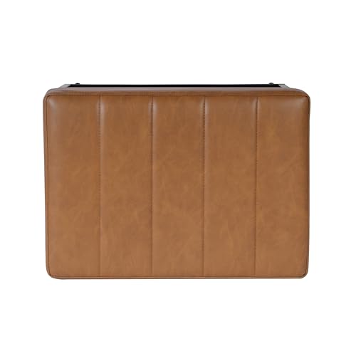 HomePop Theodore Channel Tufted Small Ottoman - Carmel Faux Leather HomePop