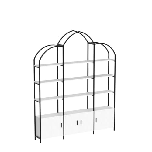 Semoic Stylish 5-Tier Triple Wide Arched Bookshelf with Cabinets - Black and White Etagere Bookcase for Home Office Semoic