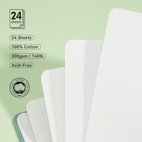 Lightwish Square Watercolor Journal,100% Cotton,300gsm/140lb,Acid-Free,24 Sheets Cold Press Watecolor Paper Sketchbook for Artists Adults Students,4.7 * 4.7 Inches LIGHTWISH