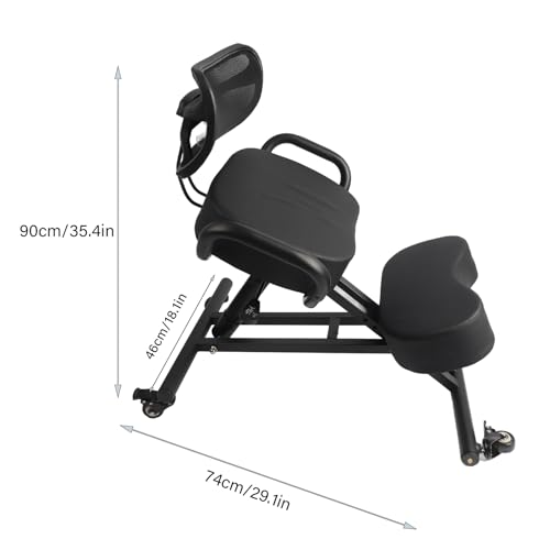 Ergonomic Height Adjustable Breathable Kneeling Chair Back Support Kneeling Chair with Leather Cushion Comfortable Mesh Backrest, Spine Alignment Support Zerone