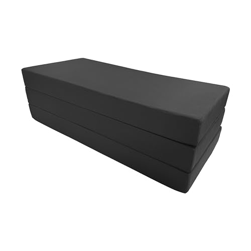 D&D Futon Furniture Black Full Size Shikibuton Trifold Beds 6 x 54 x 75, High Density Resilient White Foam 1.8 lbs, Floor Folding Mats D&D Futon Furniture