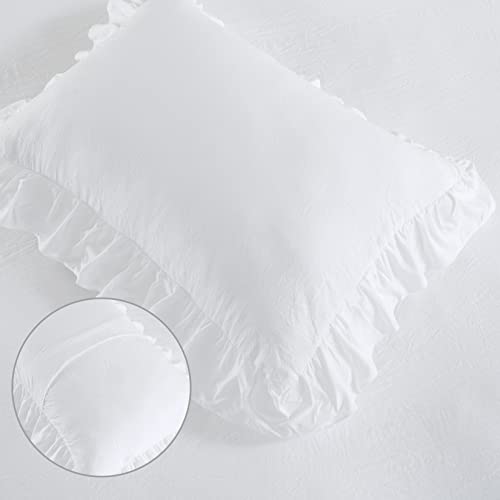 White Ruffled Duvet Cover Twin, 2PCS Soft Washed Microfiber Vintage French Country Duvet Cover Set for Kids Girls, White, 68x90 in CAROMIO