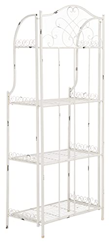 Safavieh PAT5014B Outdoor Collection Amaris Antique White Wrought Iron 4-Tier Bakers Rack Safavieh