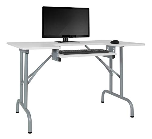 Sew Ready Folding Multipurpose Sewing Table - 47.5" W x 28" D Foldable White Hobby and Sewing Machine Table with Adjustable Shelf - Can Also Be Used as Computer Desk Sew Ready